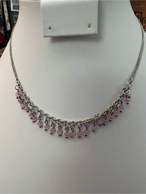 Paparazzi Silver Necklace with Pink Bead Fringe - Women Jewelry